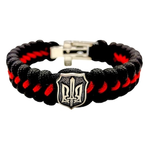 Pulseira masculina "Ucrânia acima de tudo", código UA, prata de lei 925, paracord, tridente.
