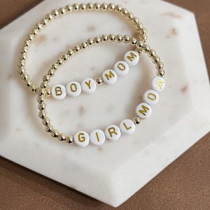 Mom Era - 14K Gold Filled Beaded Initial Stretch Bracelet for Boy Mamas & Girl Mamas