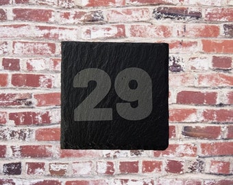 Personalised Slate Square Plaque House Door Number Laser Engraved