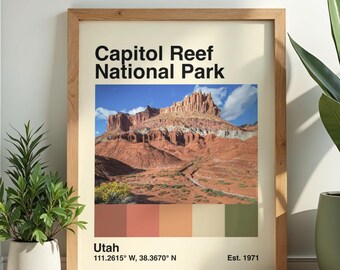Capitol Reef National Park Digital Poster | Utah Print | Mid Century Modern Wall Art | Vintage Travel Poster | Instant Download