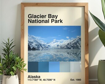 Glacier Bay National Park Poster | Grand Pacific Alaska Print | Mid Century Modern Wall Art | Vintage Travel Poster | Instant Download