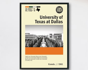 UT Dallas Poster | Instant Digital Download | UTD Campus Art Print | Dorm Wall Decor | Alumni Gift | Modern UTD Artwork