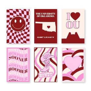 Oklahoma Universität Digitale Poster | OU Wandkunst | College-Wand-Dekor | 6er-Set Digital Download Prints | Oklahoma Universität Wohnheim Poster