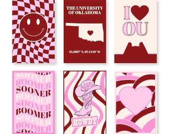 Oklahoma University Digital Posters | OU Wall Art | College Wall Decor | Set of 6 Digital Download Prints | Oklahoma University Dorm Posters