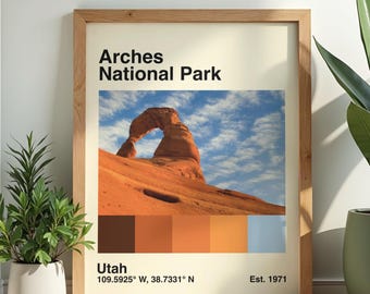 Arches National Park Digital Poster | Delicate Arch Utah Print | Mid Century Modern Wall Art | Vintage Travel Poster | Instant Download