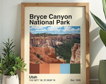 Bryce Canyon National Park Digital Poster | Utah Hoodoos Print | Mid Century Modern Wall Art | Vintage Travel Poster | Instant Download