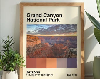 Grand Canyon National Park Digital Poster | Arizona Print | Mid Century Modern Wall Art | Vintage Travel Poster | Instant Download
