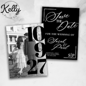 Wedding Save the Date | Classy Black | Digital Canva Template | Instant Download | Customizable Wedding Stationary | Black and White