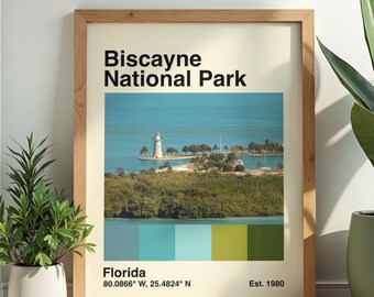 Biscayne National Park Digital Poster | Biscayne Bay Florida Print | Mid Century Modern Wall Art | Vintage Travel Poster | Instant Download