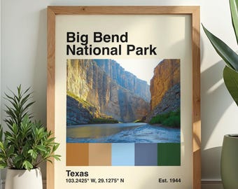 Big Bend National Park Digital Poster | Rio Grande Texas Print | Mid Century Modern Wall Art | Vintage Travel Poster | Instant Download