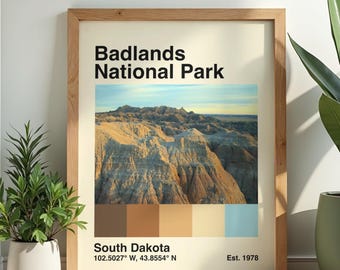 Badlands National Park Digital Poster | The Wall South Dakota Print | Mid Century Modern Wall Art | Vintage Travel Poster | Instant Download