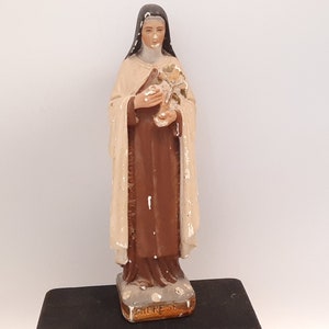 Vintage beeld Heilige Theresia van Lisieux gips katholiek ícone 1890-1900