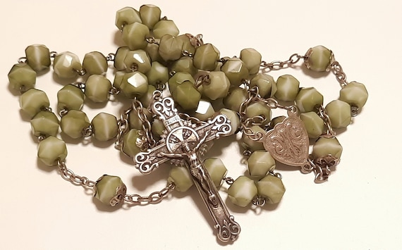 Rare Antique Connemara Marble Silver Plated Rosary Carved Beads