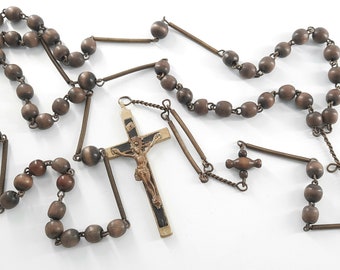 Rare Antique French 5 Decades Nuns Habit Rosary Credo cross Spiral chain 51&quot;