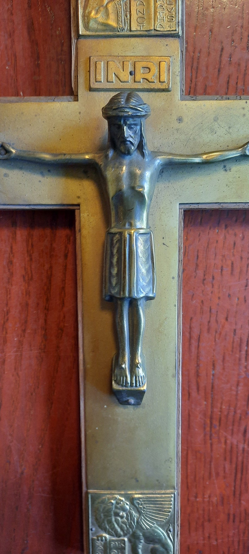 Inri Cross Inscription Design Oud Koperen En Houten Kruis Met Jezus Inri 4 Evangelisten - Etsy