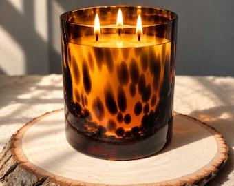 Pick Your Own Scent | Coconut Soy Candle | Tortoiseshell Hand Blown Glass | Lightly Shimmered Wax | 12 oz
