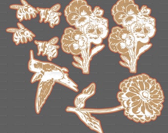 Friedlicher Garten SVG & PNG Kreidedatei, DIY, Glowforge, Laser File .15 offset