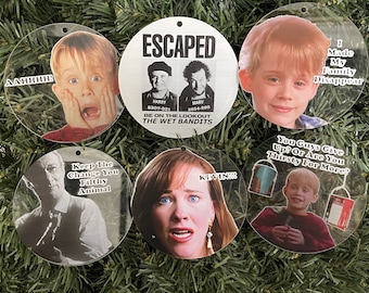 Home Alone Christmas Ornaments, Kevin, Wet Bandits, Decorations, Pizza, Funny, UV Printed