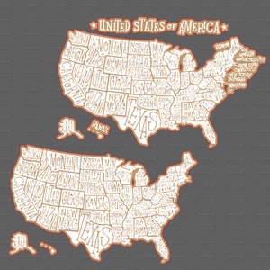Mapa dos Estados Unidos Arquivo de giz SVG, PNG e PDF I Glowforge I Cricut I Silhouette I Arquivo de cortador a laser I .15 offset