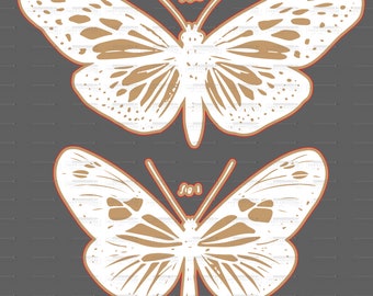 Zwei geätzte Schmetterlinge SVG & PNG Kreidedatei, DIY, Glowforge, Laser File .15 offset