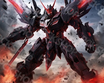 Black and Red Mech Robot - Wall Art - Digital Download - High-Quality Anime Mecha Artwork - Instant Access