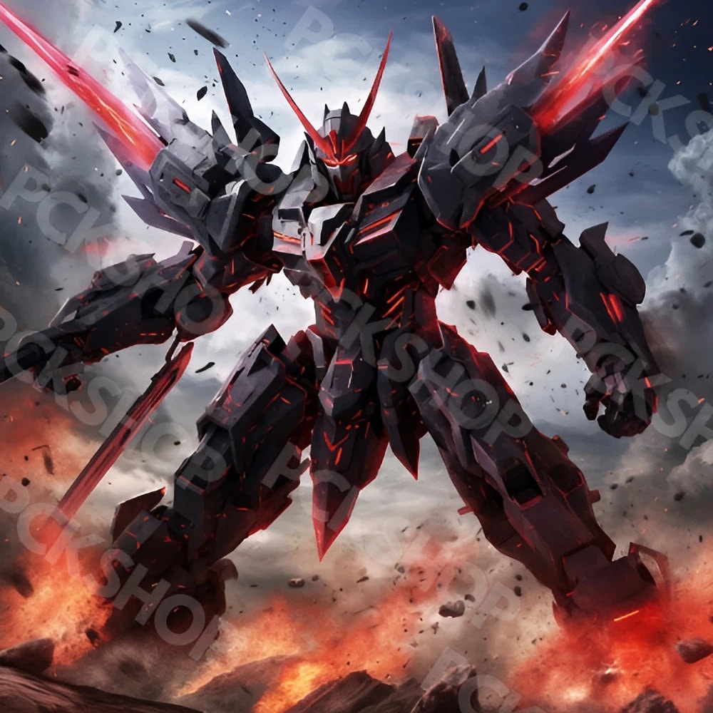 Black and Red Gundam Wall Art Digital Download Highquality Anime Mecha