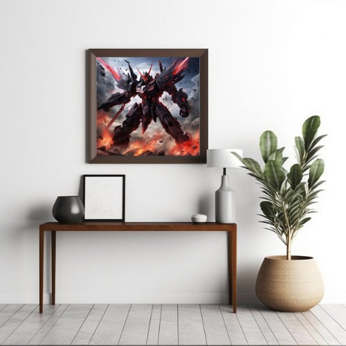 Black and Red Gundam Wall Art Digital Download Highquality Anime Mecha