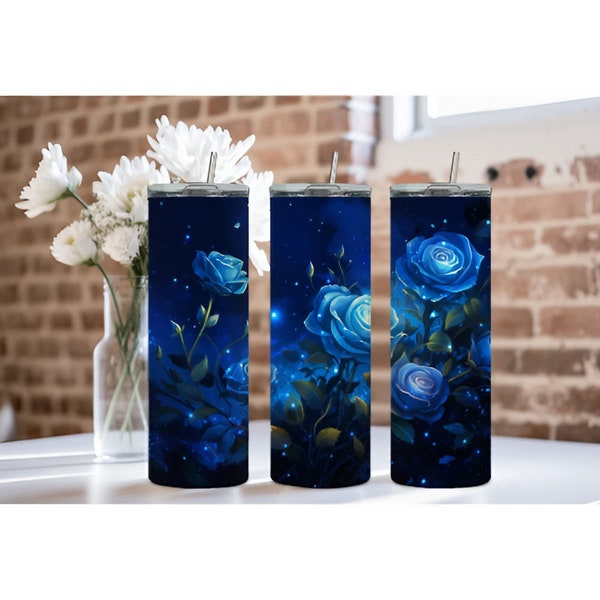 Blue Rose Tumbler Wrap - Digital Download - Sublimation Design for 20 oz Skinny Tumblers