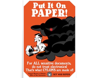 Cartel de propaganda de guerra de Cylon - "Póngalo en papel"