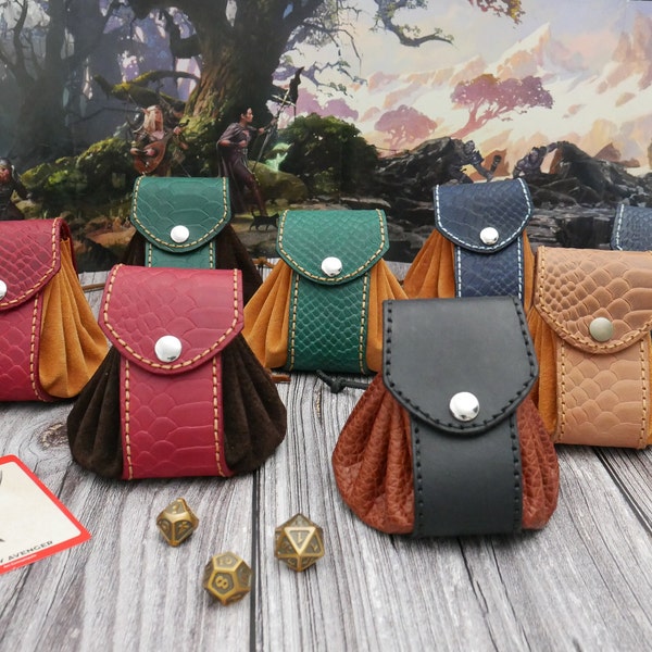 Medium Leather Dice Bag - Round Pouch - DnD Dice Bag - LARP Leather Pouch - RPG Dice Bag - Renaissance Round Pouch