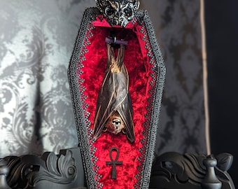 Vampyr, Bat in Vampire Coffin, Real Bat Taxidermy in Vampiric Coffin, Gothic Home Decor, Gothic Vampire Decor, Dark Decor, Vampire Coffin