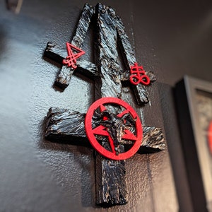 Satanic Inverted Cross, Inverted Pentagram, Sigil of Lucifer, Leviathan Cross , Gothic Satanic Altar Decor, Unholy Trinity Cross Goat Head