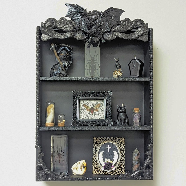 Vampire Bat Gothic Shelf, Curio Gothic Shelf, Gothic Home Room Decor, Vampire Manor Decor, Bat Decor, Dark Academia Gothic Curio Cabinet