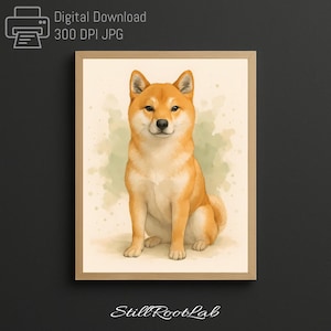 Shiba Inu Dog Art Print – Painterly Digital Illustration (Instant Download)