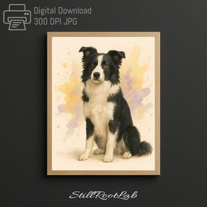 Border Collie Dog Art Print – Painterly Digital Illustration (Instant Download)