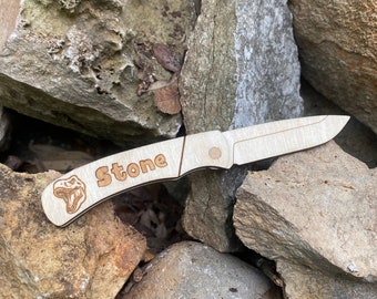 Kid's Personalized Wooden Pocket Knife | My First Pocket Knife | Wooden Folding Knife | Engraved Wooden Pocket Knife
