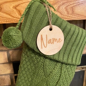 Christmas Stocking Name Tags | Round Stocking Tags | Personalized Stocking Tags | Wooden Tags