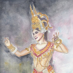 Khmer Apsara print, Apsara dancer painting, Cambodian Apsara painting, Cambodia Traditional dancer, Angkor wat, Apsara wall