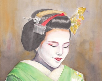 舞妓油絵 – 日本の芸者の肖像画（8x10 キャンバス） - Etsy 日本