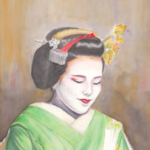 Geisha watercolor print, geisha wall art, geisha art print, Japanese wall art, Japanese woman print, geisha wall decor, watercolor geisha