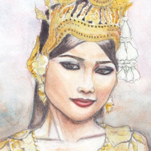Khmer Apsara print, Apsara dancer painting, Cambodian Apsara painting, Cambodia Traditional dancer, Angkor wat, Apsara wall