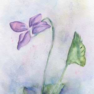 Peinture violette sauvage, peinture violette originale, violettes douces, peinture de fleurs à l&#39;aquarelle, peinture à l&#39;aquarelle originale, peinture de fleurs sauvages