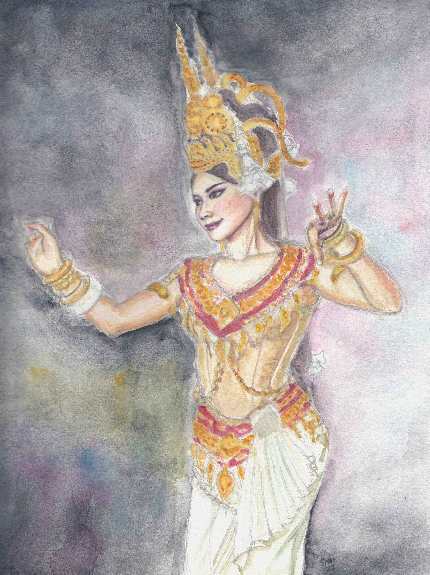 Khmer Apsara Print, Apsara Dancer Painting, Cambodian Apsara Painting ...