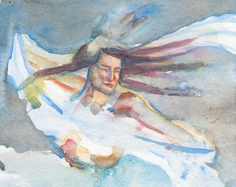 Original Watercolor Painting Belly Dancer, dance painting, watercolor dance, impressionistic belly dancer