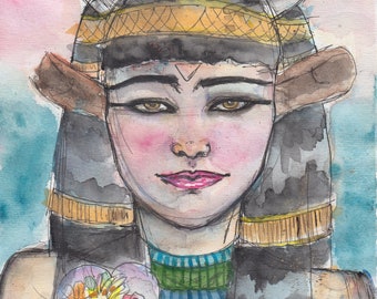 Goddess of love painting, Hathor painting, joyful goddess, Egyptian Goddess, Goddess watercolor painting, witchcraft, pagan art, goddess art