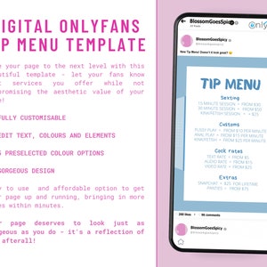 Easy to Edit Onlyfans Tip Menu Template for Fansly, Adult Content Fan