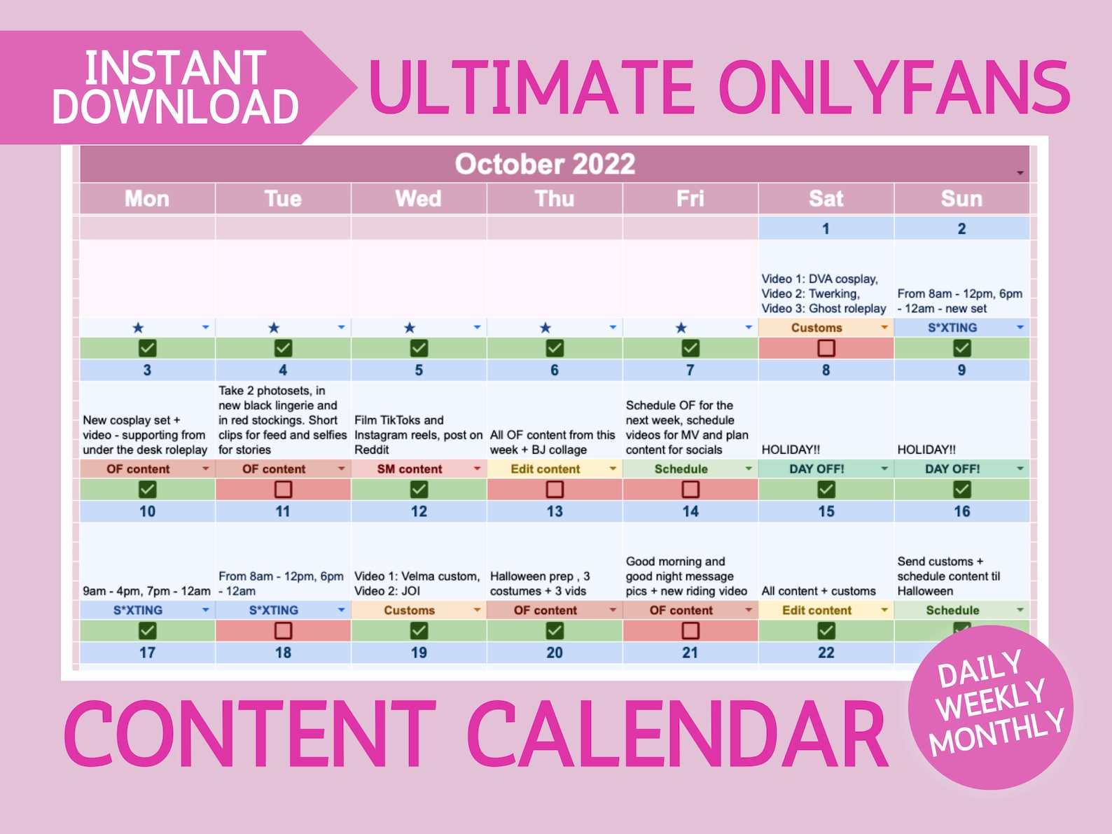Ultimate Onlyfans Content Calendar Planner for Adult Creators Using