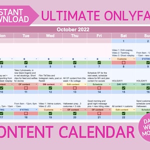 Ultimate OnlyFans Content Calendar - Planner for Adult Creators using Fansly, LoyalFans, AdmireMe, other fan sites, and Cam Girl sites