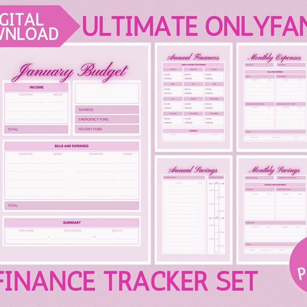 Ultimate Sex Work Finance Tracker Set - Planificateur de budget pour les créateurs adultes utilisant Fansly, NiteFlirt, d'autres sites de fans et des sites Cam Girl