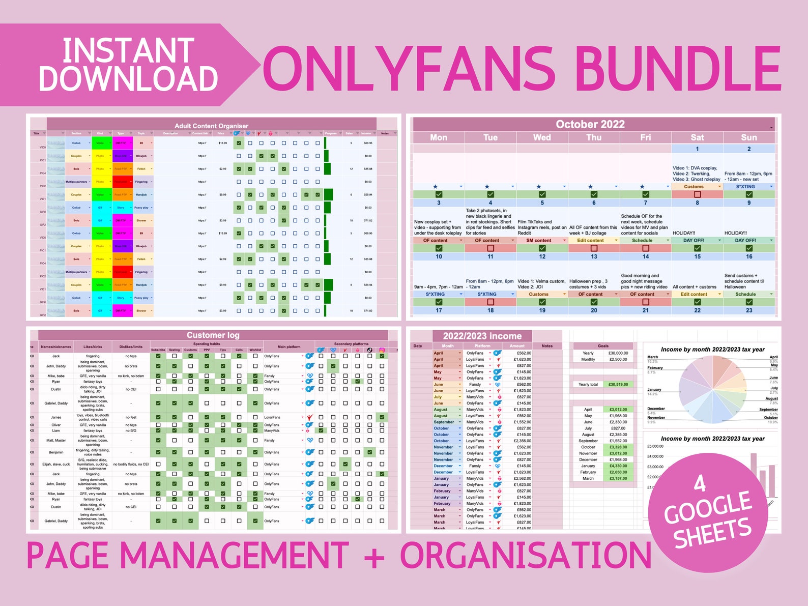 Ultimate Onlyfans Organisation Bundle Planners for Adult Creators Using Fansly, Loyalfans